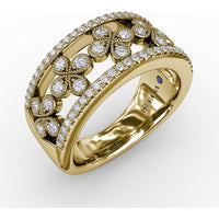 Split Shank Clover Diamond Band with Beaded Bezel Set Round Diamonds by Fana - 0.46 Carat Total Diamond Weight