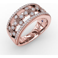 Split Shank Clover Diamond Band with Beaded Bezel Set Round Diamonds by Fana - 0.46 Carat Total Diamond Weight