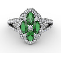 Split Shank Cluster Ring with Marquise Emeralds and Pavé Diamonds by Fana - 1.53 Carat Total Gemstone Weight