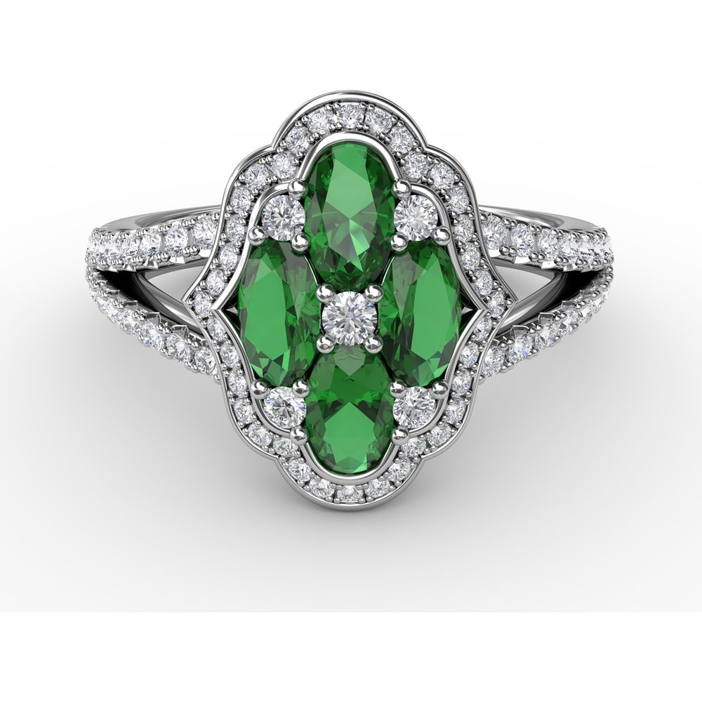 Split Shank Cluster Ring with Marquise Emeralds and Pavé Diamonds by Fana - 1.53 Carat Total Gemstone Weight