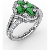 Split Shank Cluster Ring with Marquise Emeralds and Pavé Diamonds by Fana - 1.53 Carat Total Gemstone Weight