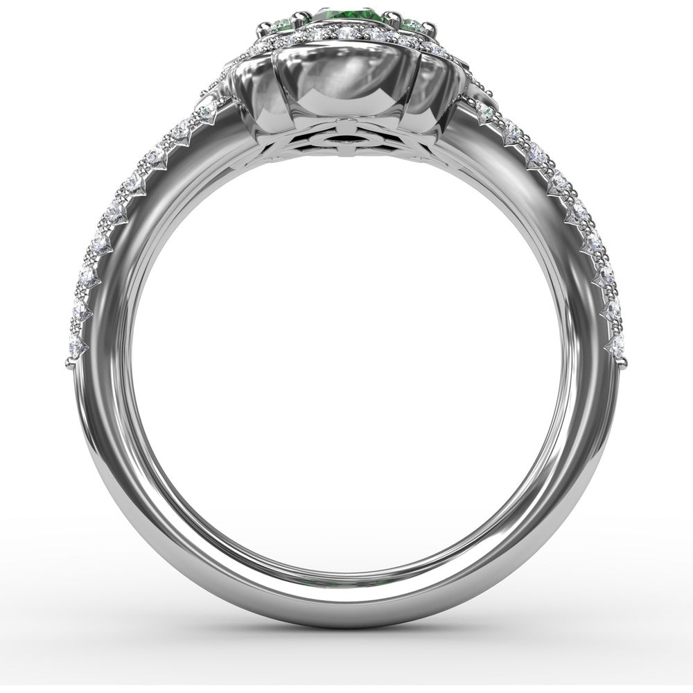 Split Shank Cluster Ring with Marquise Emeralds and Pavé Diamonds by Fana - 1.53 Carat Total Gemstone Weight