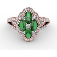 Split Shank Cluster Ring with Marquise Emeralds and Pavé Diamonds by Fana - 1.53 Carat Total Gemstone Weight
