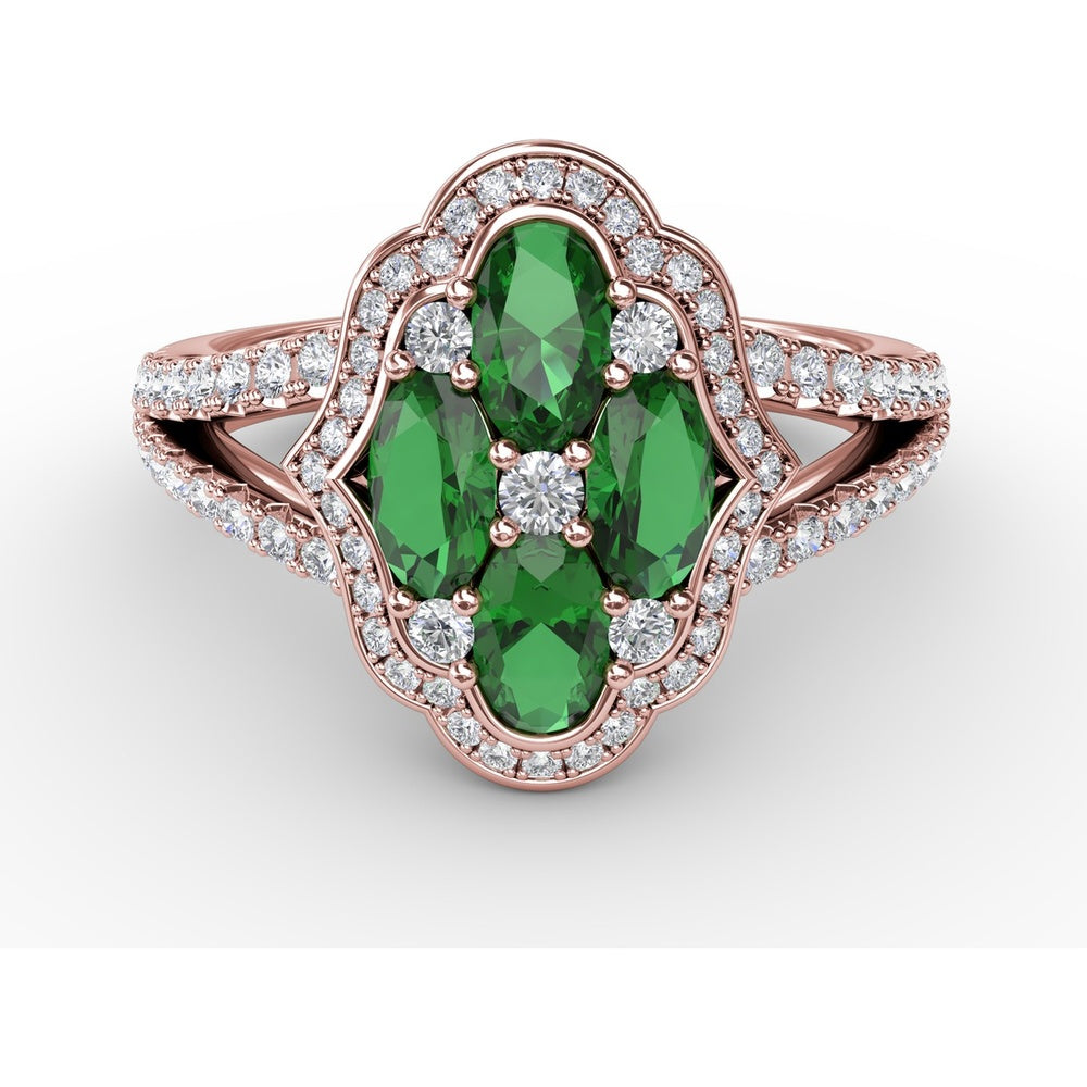 Split Shank Cluster Ring with Marquise Emeralds and Pavé Diamonds by Fana - 1.53 Carat Total Gemstone Weight