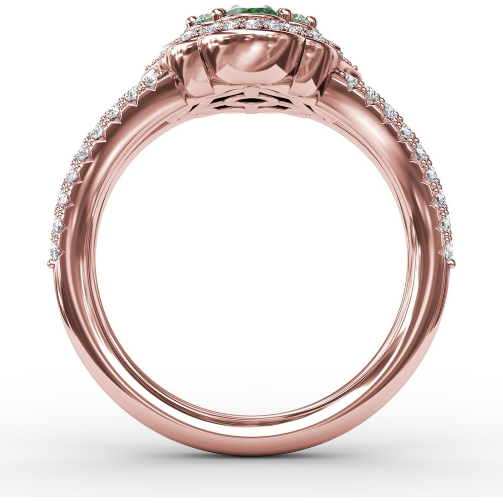 Split Shank Cluster Ring with Marquise Emeralds and Pavé Diamonds by Fana - 1.53 Carat Total Gemstone Weight