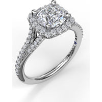Split Shank Cushion Halo Engagement Ring Setting with Pavé Diamonds by Fana - 0.43 Carat Total Diamond Weight