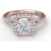 Split Shank Cushion Halo Engagement Ring Setting with Pavé Diamonds by Fana - 0.43 Carat Total Diamond Weight