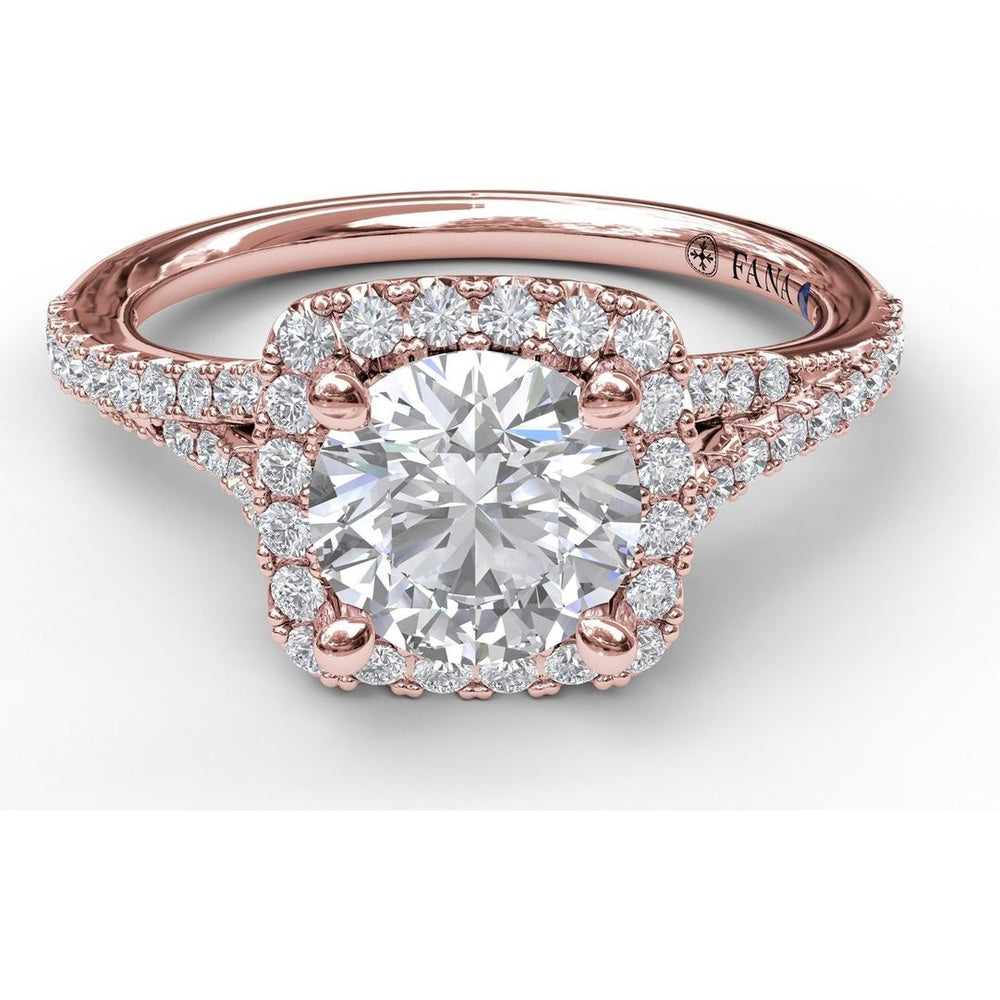 Split Shank Cushion Halo Engagement Ring Setting with Pavé Diamonds by Fana - 0.43 Carat Total Diamond Weight