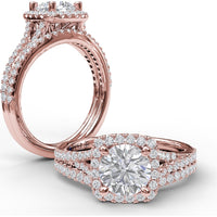 Split Shank Cushion Halo Engagement Ring Setting with Pavé Diamonds by Fana - 0.43 Carat Total Diamond Weight
