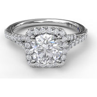 Split Shank Cushion Halo Engagement Ring Setting with Pavé Diamonds by Fana - 0.43 Carat Total Diamond Weight