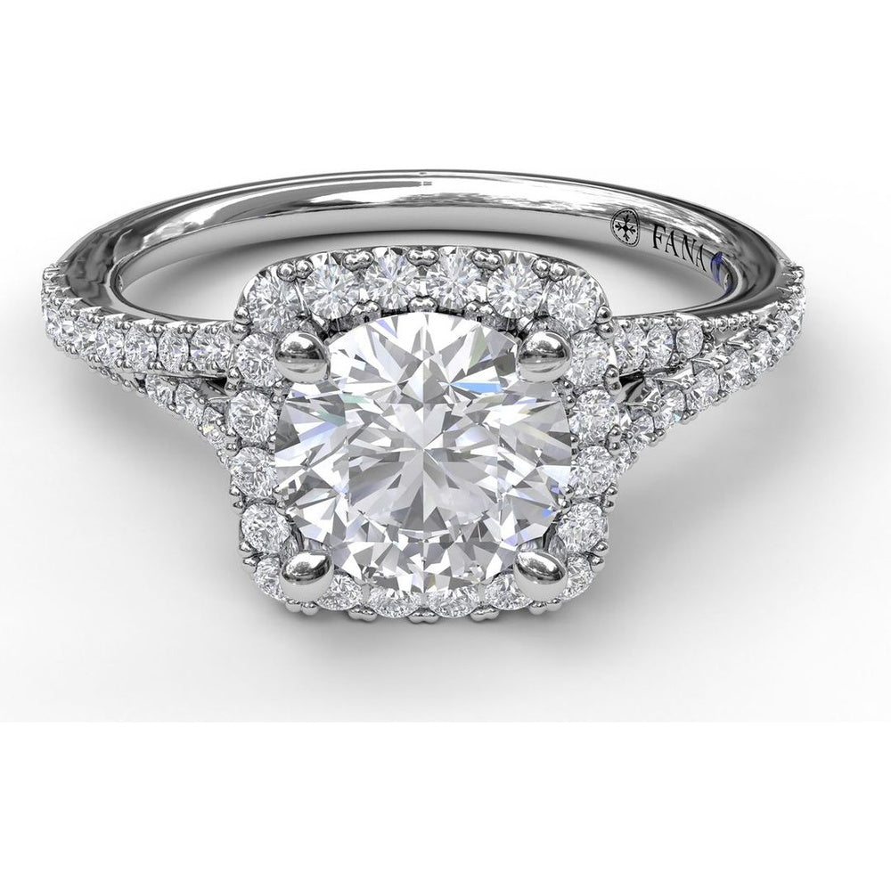 Split Shank Cushion Halo Engagement Ring Setting with Pavé Diamonds by Fana - 0.43 Carat Total Diamond Weight
