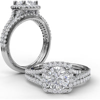 Split Shank Cushion Halo Engagement Ring Setting with Pavé Diamonds by Fana - 0.43 Carat Total Diamond Weight