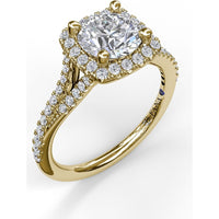 Split Shank Cushion Halo Engagement Ring Setting with Pavé Diamonds by Fana - 0.43 Carat Total Diamond Weight