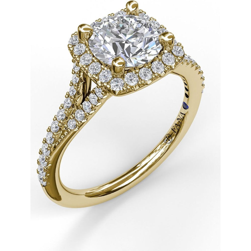 Split Shank Cushion Halo Engagement Ring Setting with Pavé Diamonds by Fana - 0.43 Carat Total Diamond Weight