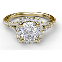 Split Shank Cushion Halo Engagement Ring Setting with Pavé Diamonds by Fana - 0.43 Carat Total Diamond Weight