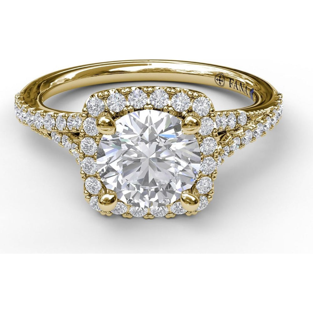 Split Shank Cushion Halo Engagement Ring Setting with Pavé Diamonds by Fana - 0.43 Carat Total Diamond Weight
