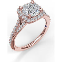Split Shank Cushion Halo Engagement Ring Setting with Pavé Diamonds by Fana - 0.43 Carat Total Diamond Weight
