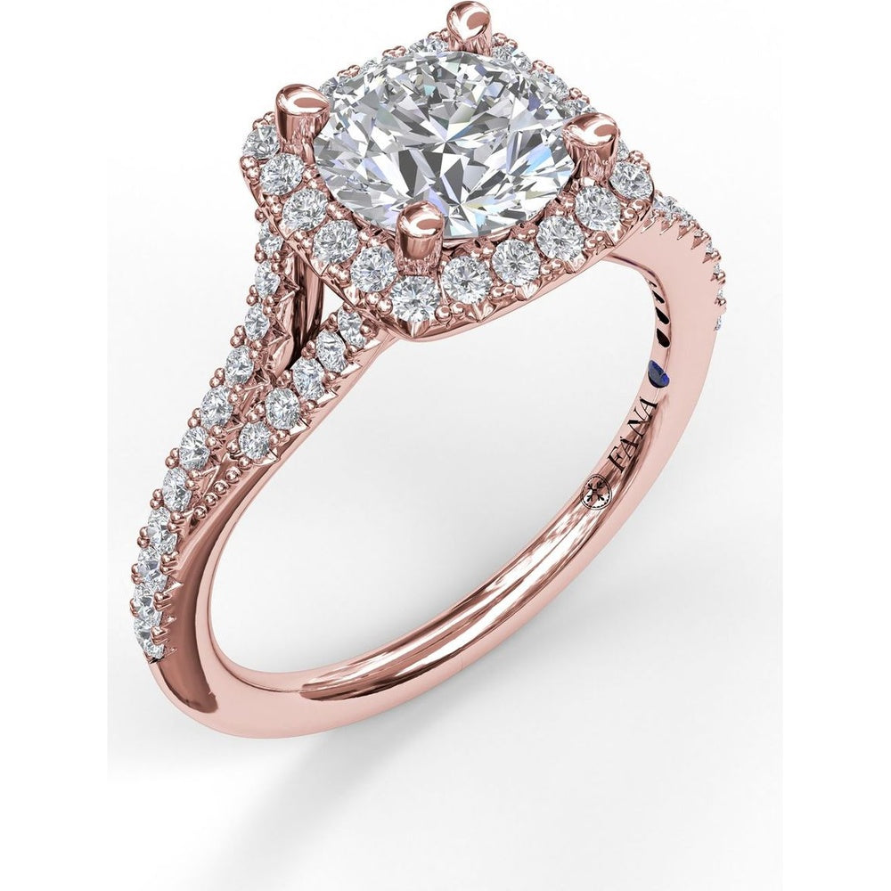 Split Shank Cushion Halo Engagement Ring Setting with Pavé Diamonds by Fana - 0.43 Carat Total Diamond Weight