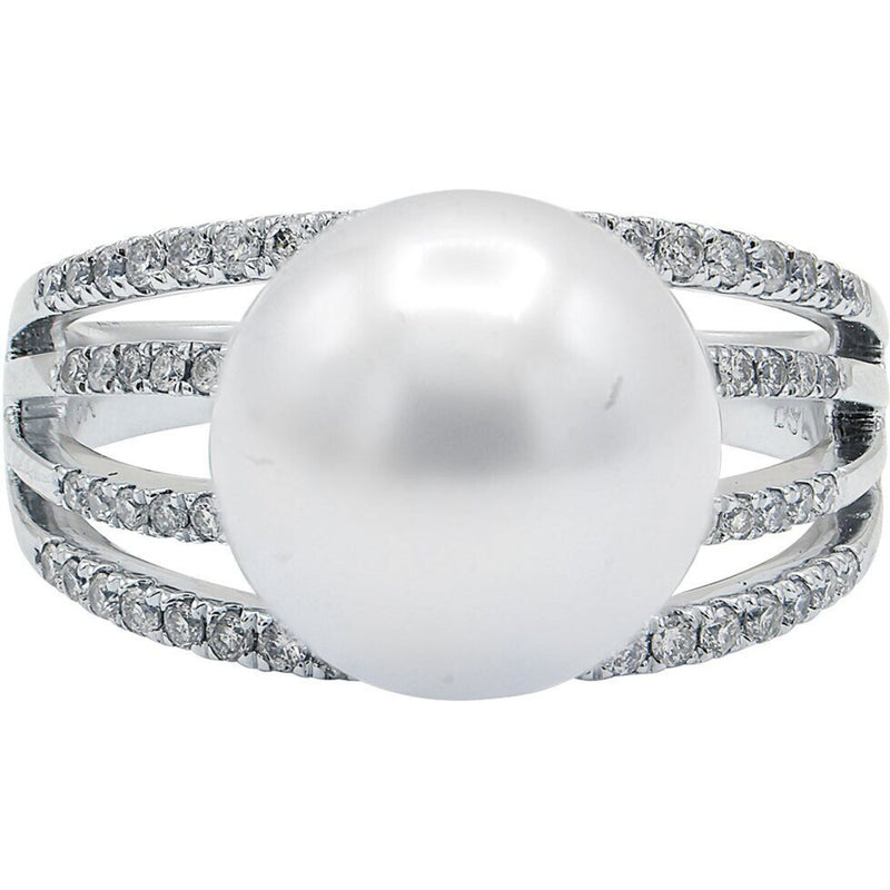 Split Shank Diamond and Pearl Ring