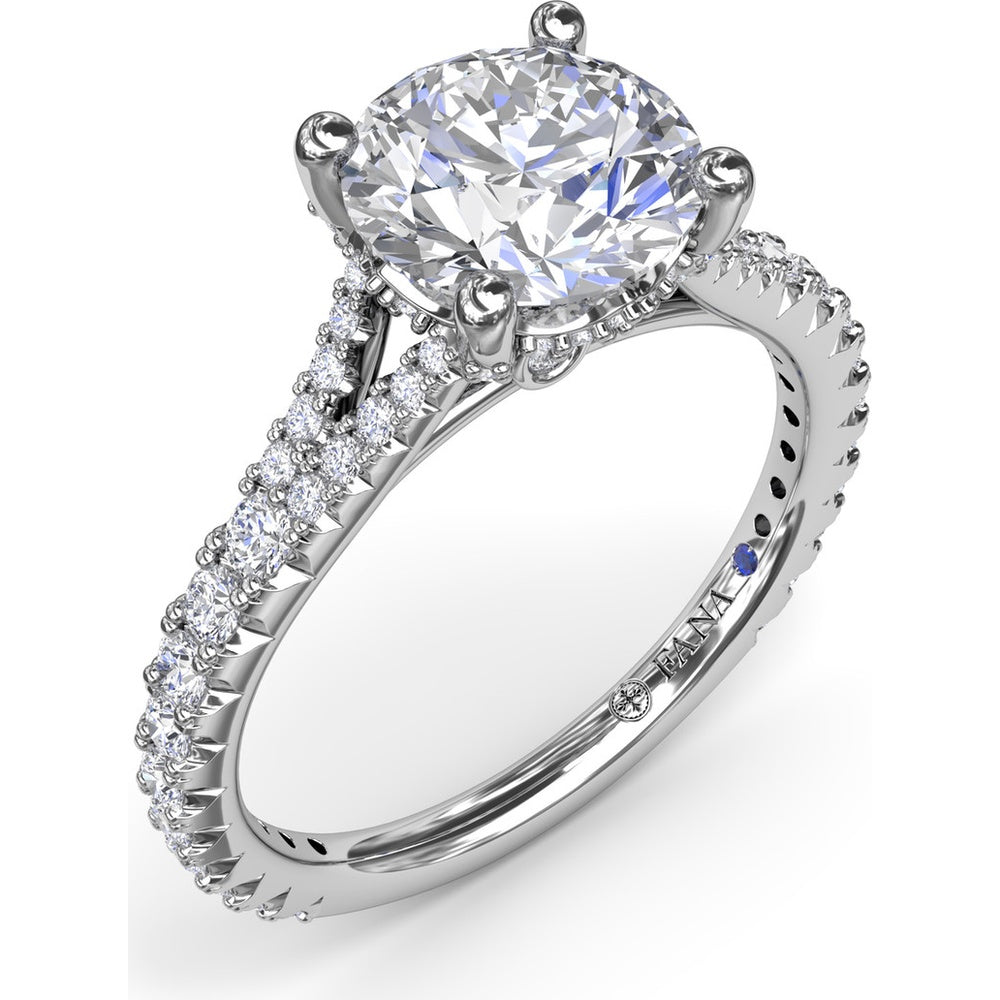 Split Shank Diamond Engagement Ring Setting with Pavé Band by Fana - 0.59 Carat Total Diamond Weight