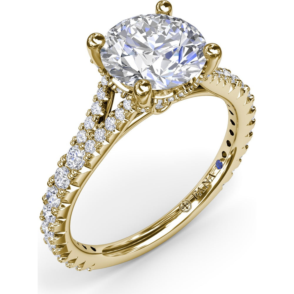 Split Shank Diamond Engagement Ring Setting with Pavé Band by Fana - 0.59 Carat Total Diamond Weight