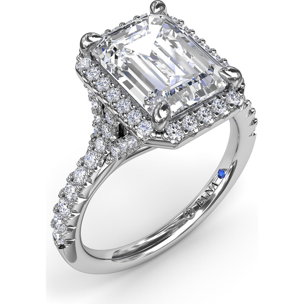 Split Shank Diamond Halo Engagement Ring Setting with Pavé Band by Fana - 0.50 Carat Total Diamond Weight