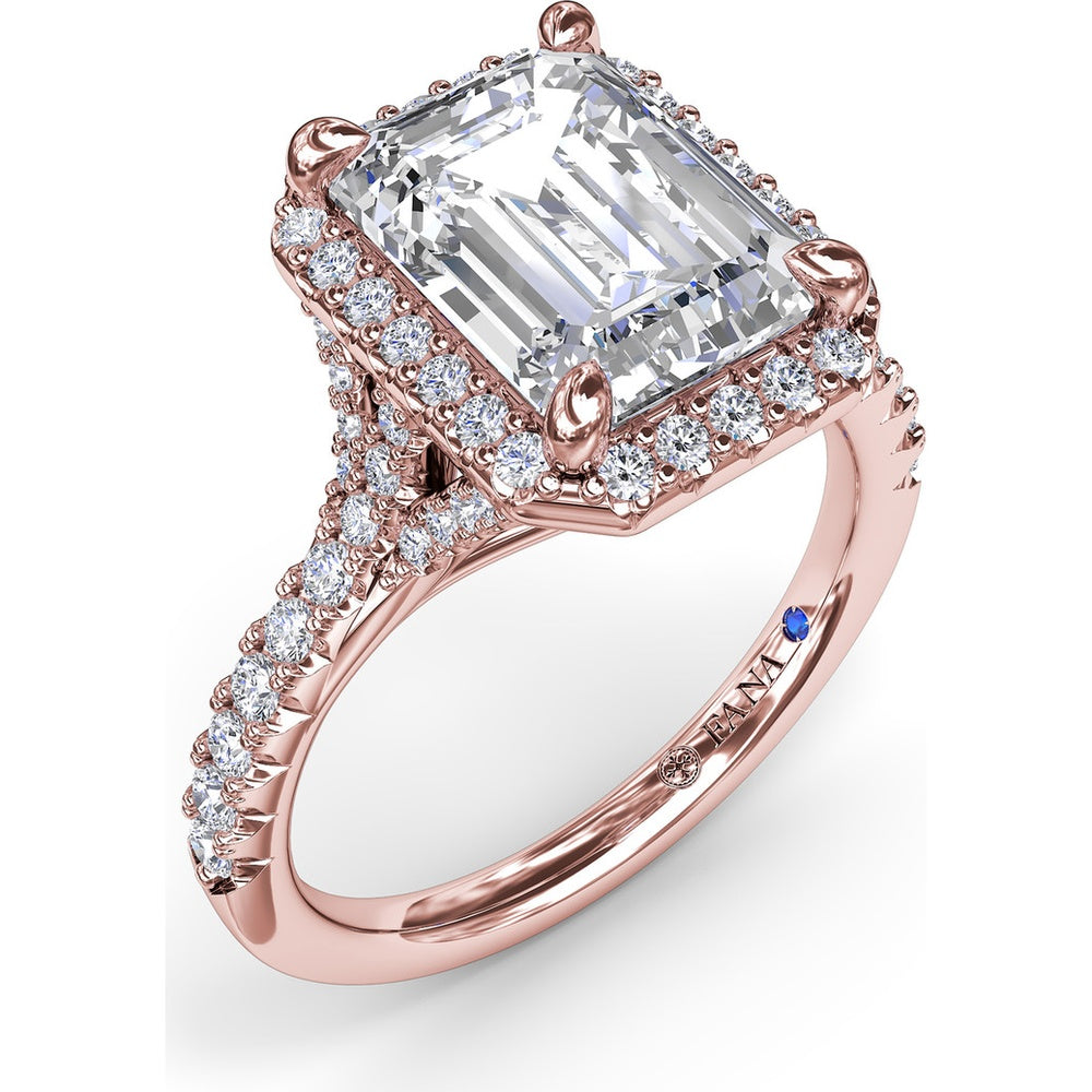 Split Shank Diamond Halo Engagement Ring Setting with Pavé Band by Fana - 0.50 Carat Total Diamond Weight