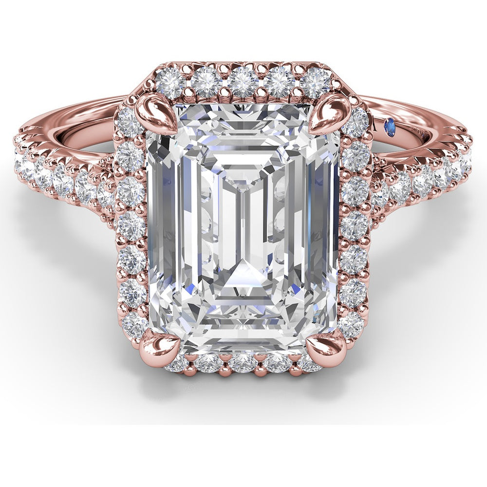 Split Shank Diamond Halo Engagement Ring Setting with Pavé Band by Fana - 0.50 Carat Total Diamond Weight