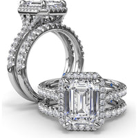 Split Shank Diamond Halo Engagement Ring Setting with Pavé Band by Fana - 0.50 Carat Total Diamond Weight