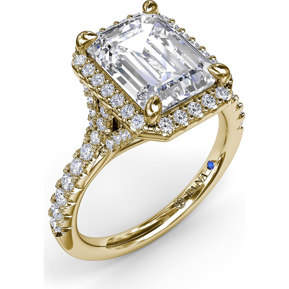 Split Shank Diamond Halo Engagement Ring Setting with Pavé Band by Fana - 0.50 Carat Total Diamond Weight