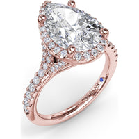 Split Shank Diamond Halo Engagement Ring Setting with Pear Shape Center by Fana - 0.50 Carat Total Diamond Weight