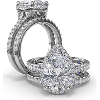Split Shank Diamond Halo Engagement Ring Setting with Pear Shape Center by Fana - 0.50 Carat Total Diamond Weight