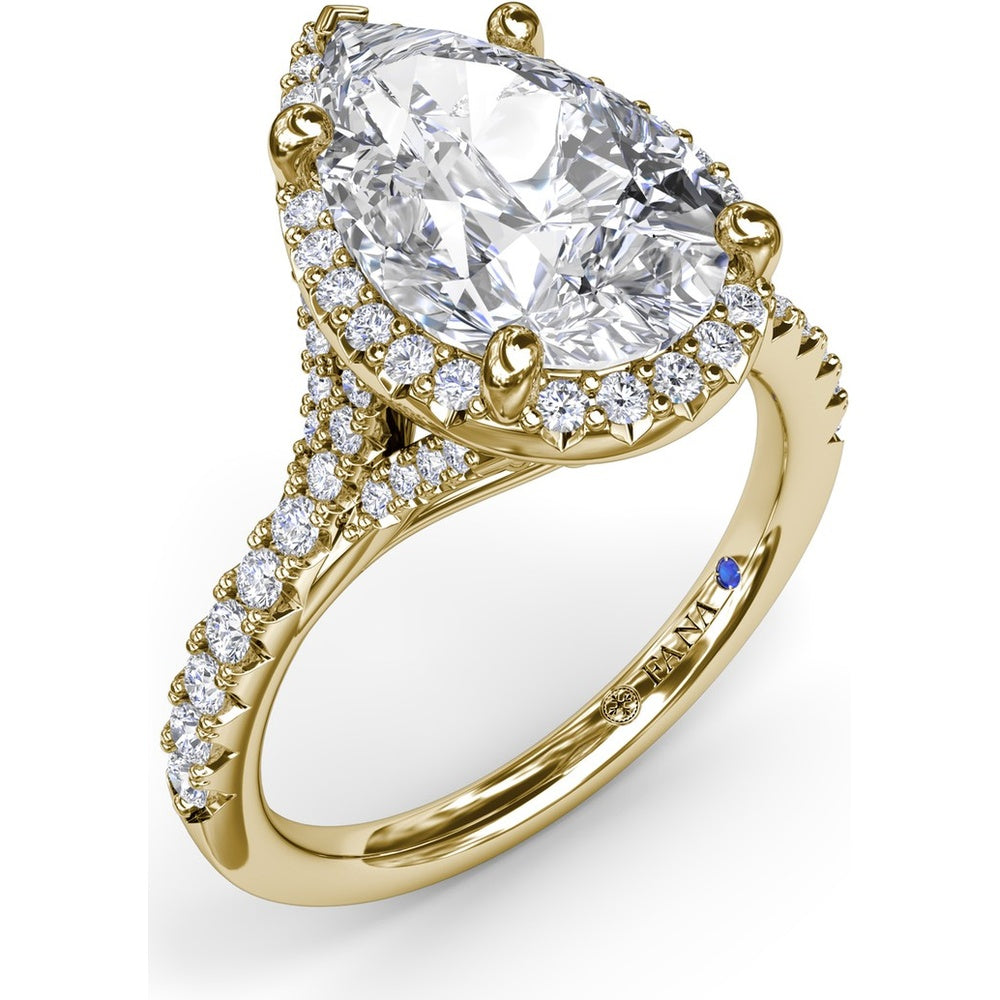 Split Shank Diamond Halo Engagement Ring Setting with Pear Shape Center by Fana - 0.50 Carat Total Diamond Weight