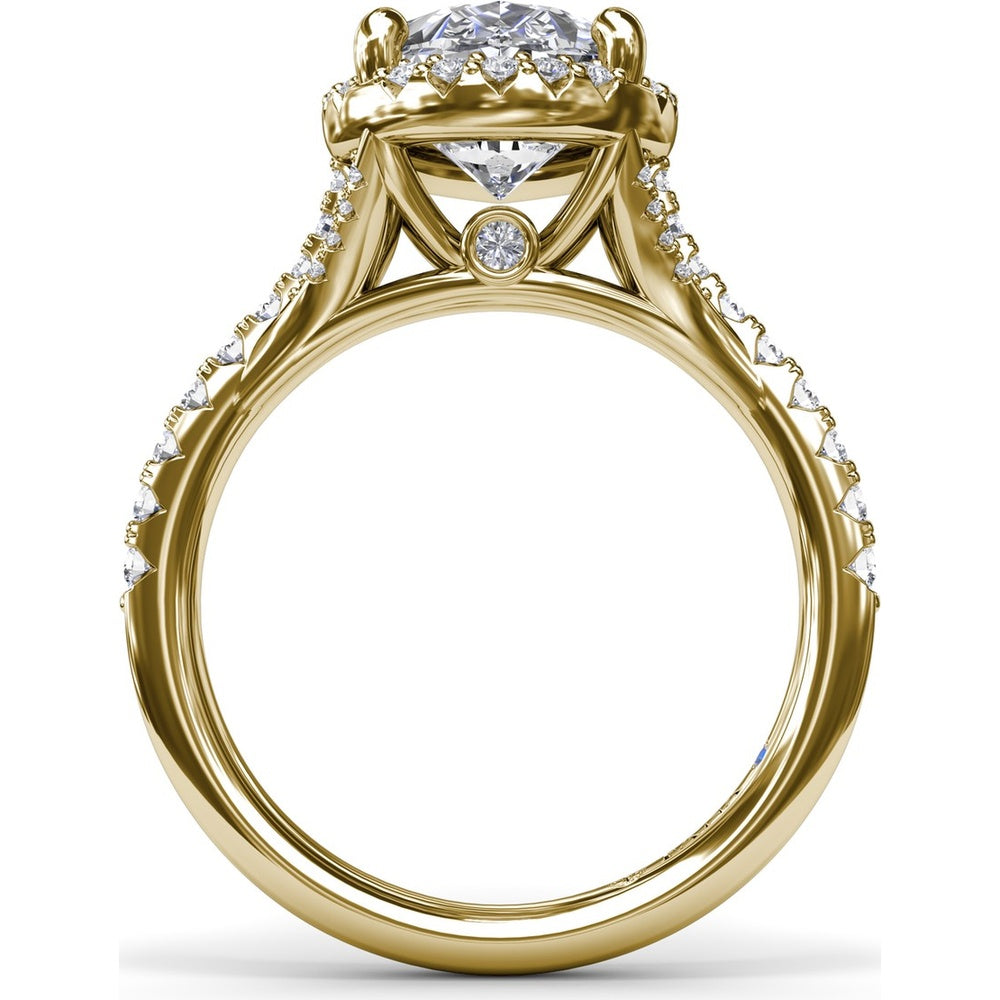 Split Shank Diamond Halo Engagement Ring Setting with Pear Shape Center by Fana - 0.50 Carat Total Diamond Weight
