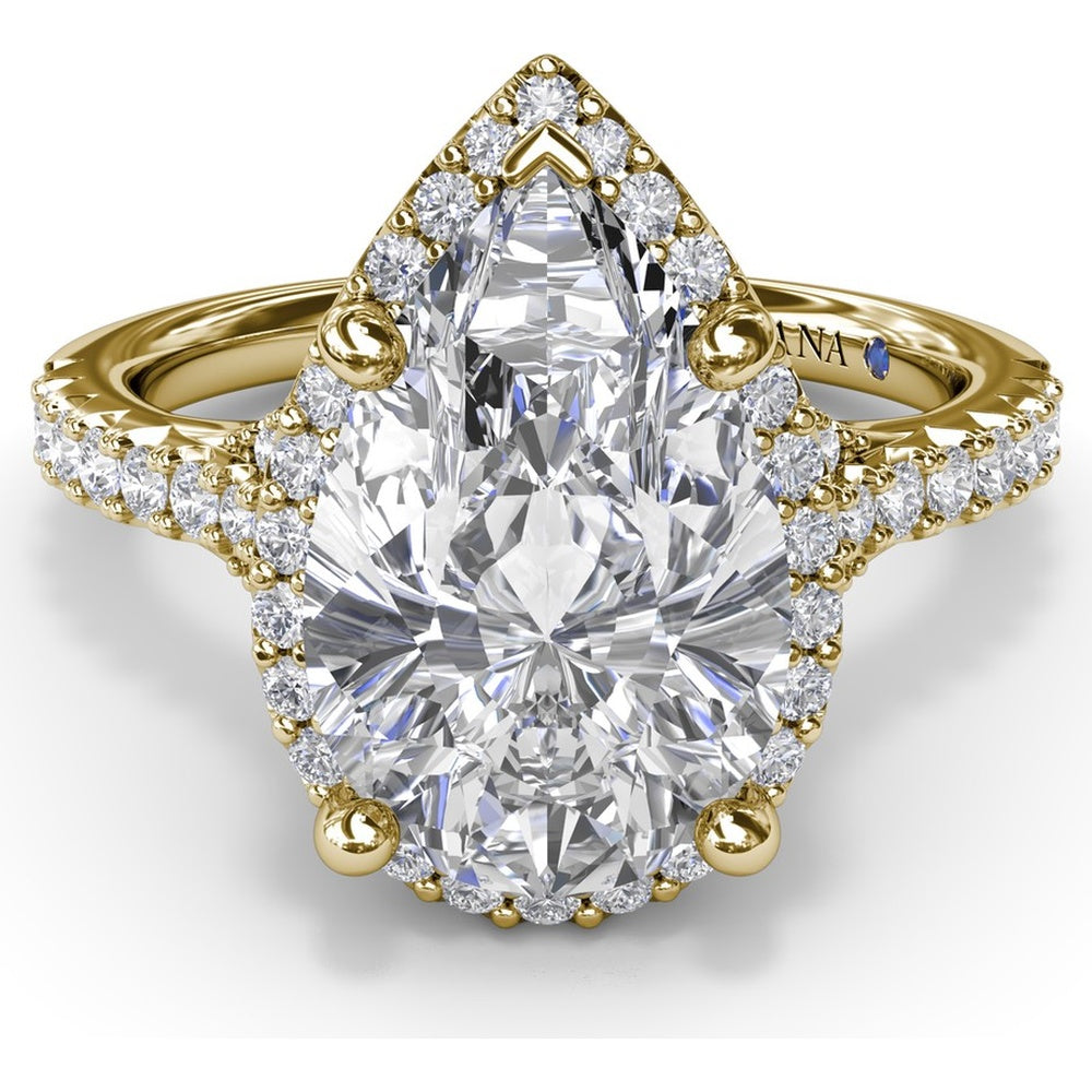 Split Shank Diamond Halo Engagement Ring Setting with Pear Shape Center by Fana - 0.50 Carat Total Diamond Weight