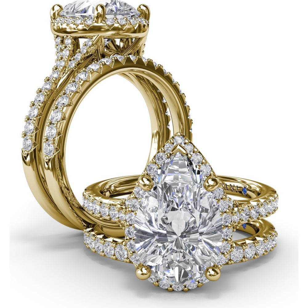 Split Shank Diamond Halo Engagement Ring Setting with Pear Shape Center by Fana - 0.50 Carat Total Diamond Weight