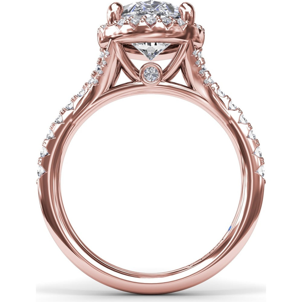 Split Shank Diamond Halo Engagement Ring Setting with Pear Shape Center by Fana - 0.50 Carat Total Diamond Weight