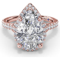 Split Shank Diamond Halo Engagement Ring Setting with Pear Shape Center by Fana - 0.50 Carat Total Diamond Weight