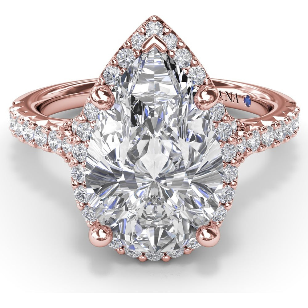 Split Shank Diamond Halo Engagement Ring Setting with Pear Shape Center by Fana - 0.50 Carat Total Diamond Weight