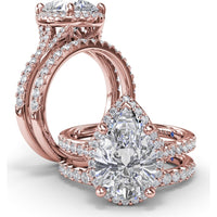 Split Shank Diamond Halo Engagement Ring Setting with Pear Shape Center by Fana - 0.50 Carat Total Diamond Weight