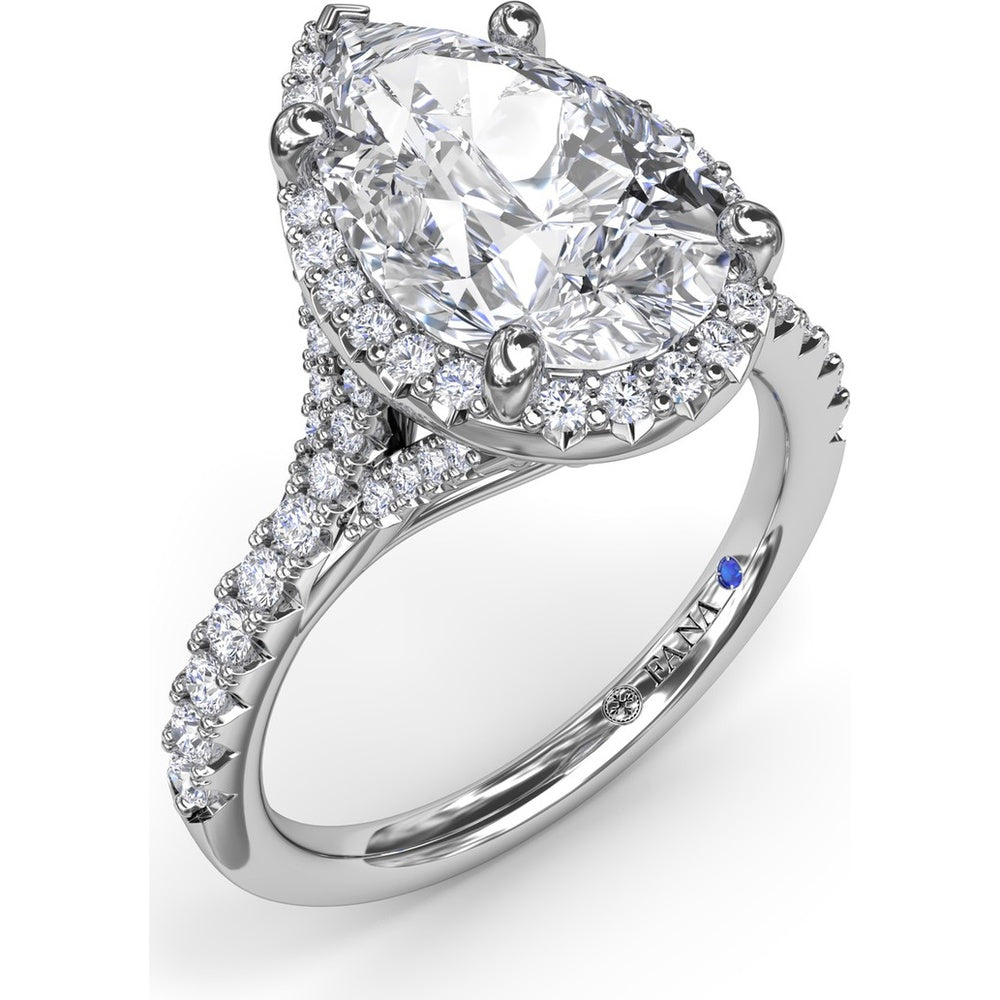Split Shank Diamond Halo Engagement Ring Setting with Pear Shape Center by Fana - 0.50 Carat Total Diamond Weight