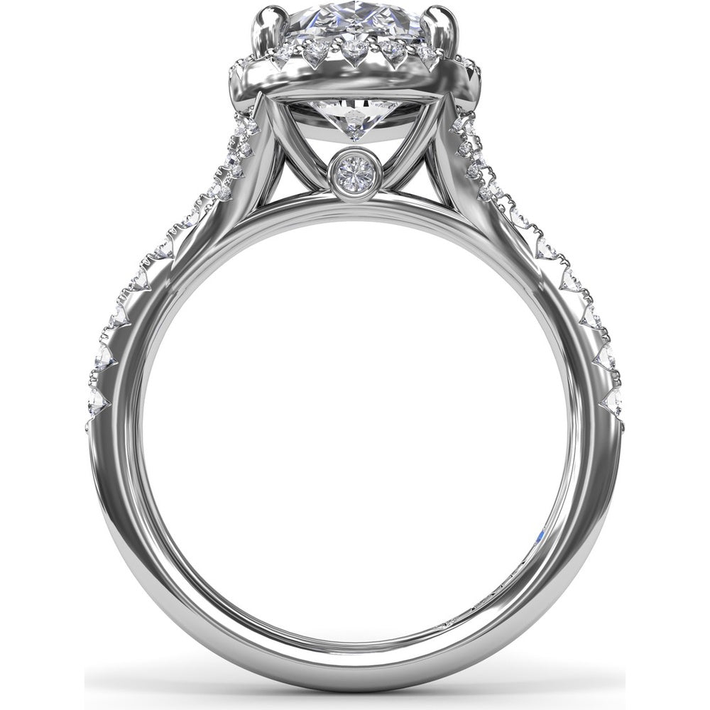 Split Shank Diamond Halo Engagement Ring Setting with Pear Shape Center by Fana - 0.50 Carat Total Diamond Weight