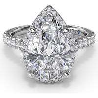 Split Shank Diamond Halo Engagement Ring Setting with Pear Shape Center by Fana - 0.50 Carat Total Diamond Weight