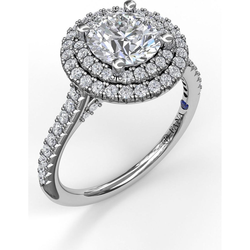 Split Shank Double Halo Engagement Ring Setting with Pavé Diamonds by Fana - 0.55 Carat Total Diamond Weight