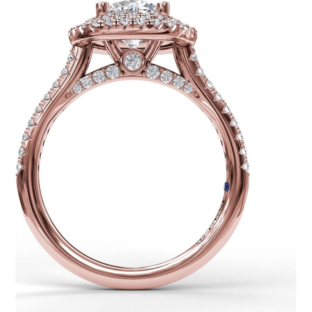 Split Shank Double Halo Engagement Ring Setting with Pavé Diamonds by Fana - 0.55 Carat Total Diamond Weight