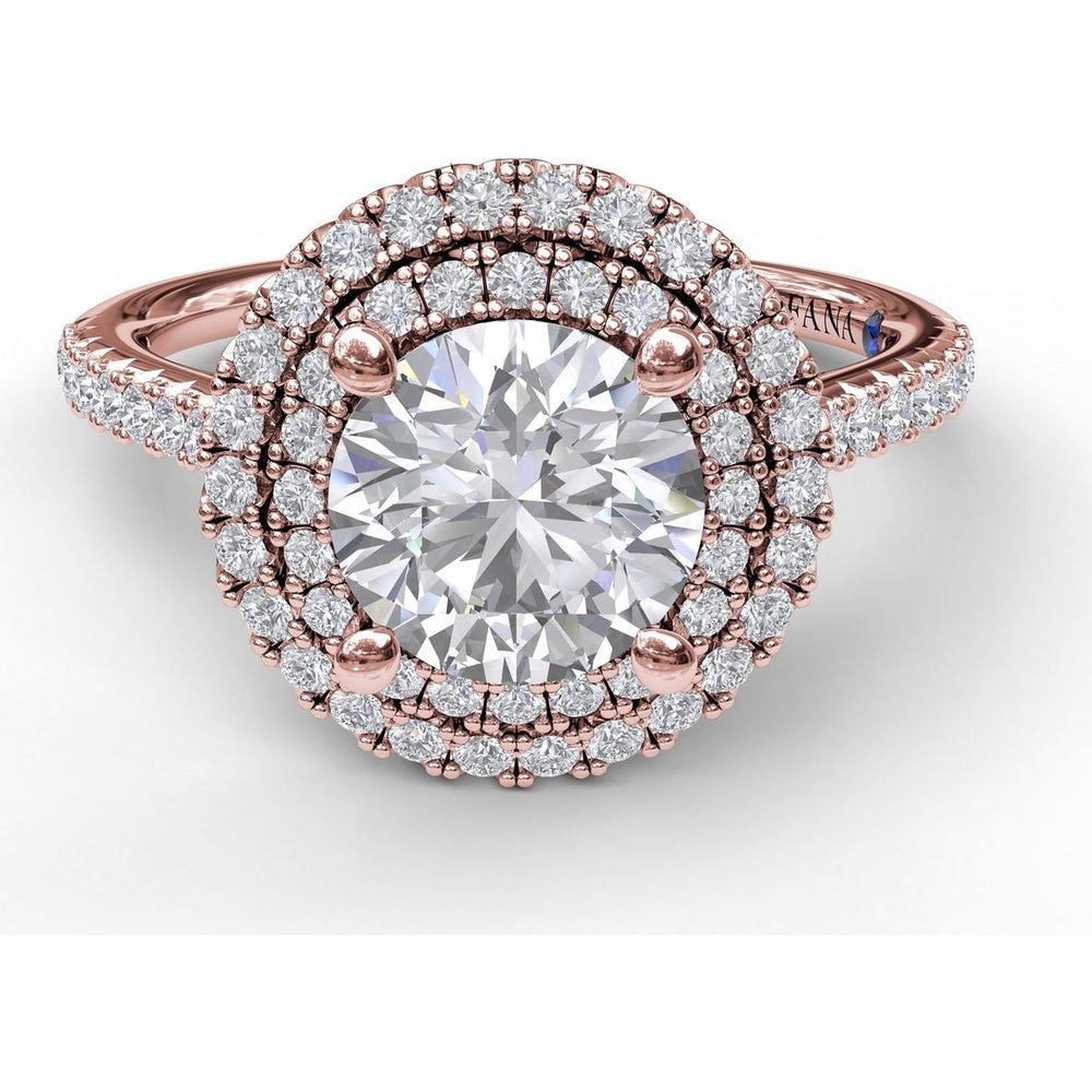 Split Shank Double Halo Engagement Ring Setting with Pavé Diamonds by Fana - 0.55 Carat Total Diamond Weight