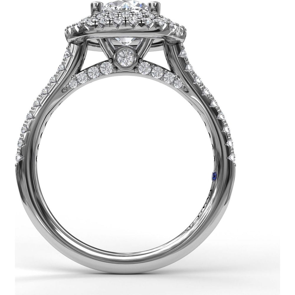Split Shank Double Halo Engagement Ring Setting with Pavé Diamonds by Fana - 0.55 Carat Total Diamond Weight