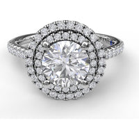 Split Shank Double Halo Engagement Ring Setting with Pavé Diamonds by Fana - 0.55 Carat Total Diamond Weight