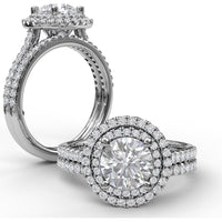 Split Shank Double Halo Engagement Ring Setting with Pavé Diamonds by Fana - 0.55 Carat Total Diamond Weight