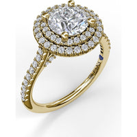 Split Shank Double Halo Engagement Ring Setting with Pavé Diamonds by Fana - 0.55 Carat Total Diamond Weight